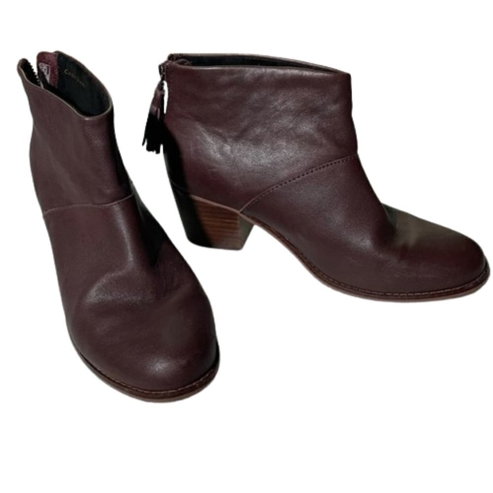 TOMS Womens Leila Oxblood Red leather boot bootie Carpe Diem 7.5 Tassel